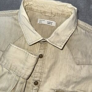 Celio Denim Pearl Snap Shirt Mens XL Beige Tan Western Workwear Overshirt